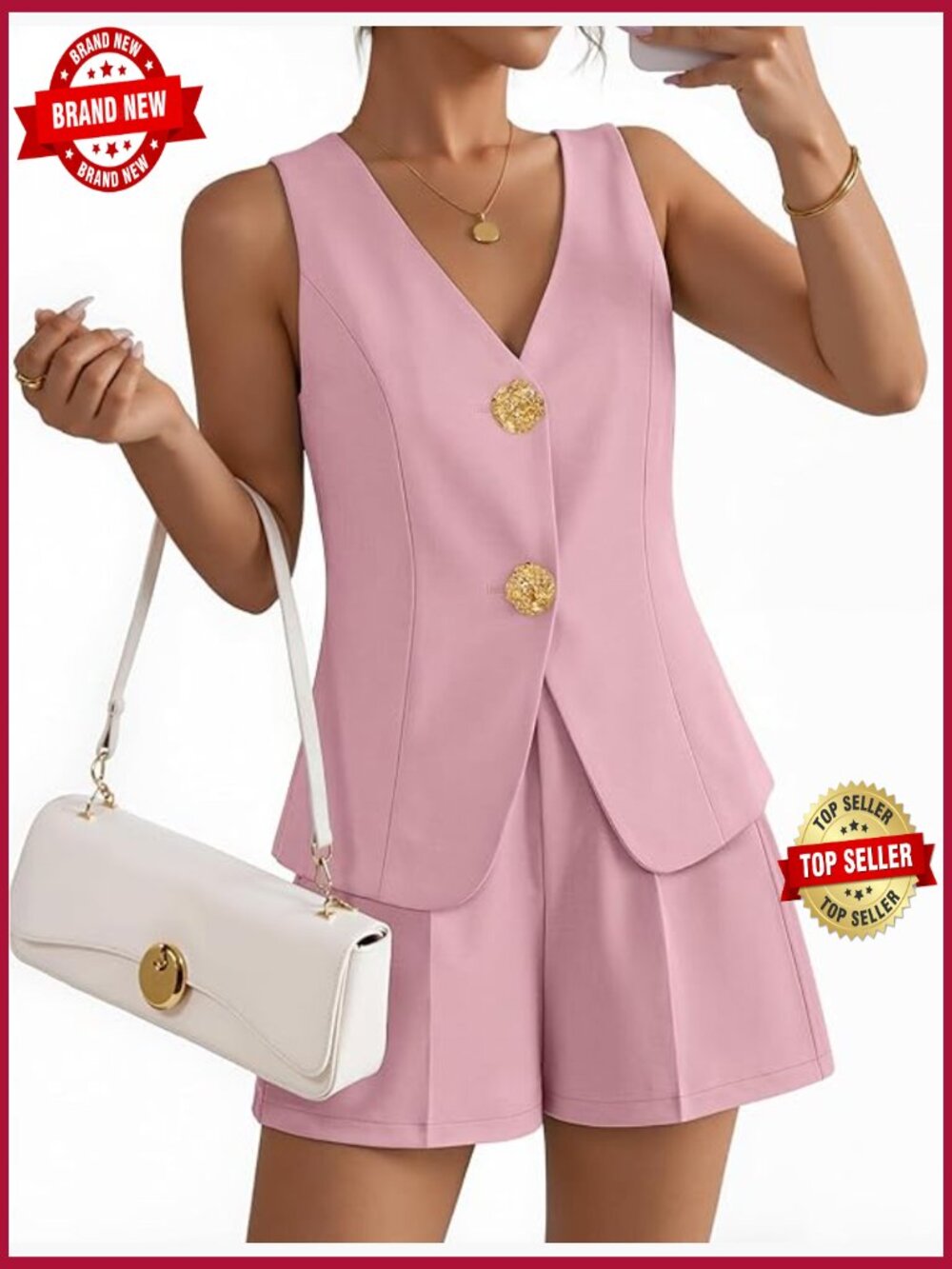 Women's 2 Piece Short Set Vest Top and Shorts Business Casual Summer Outfit